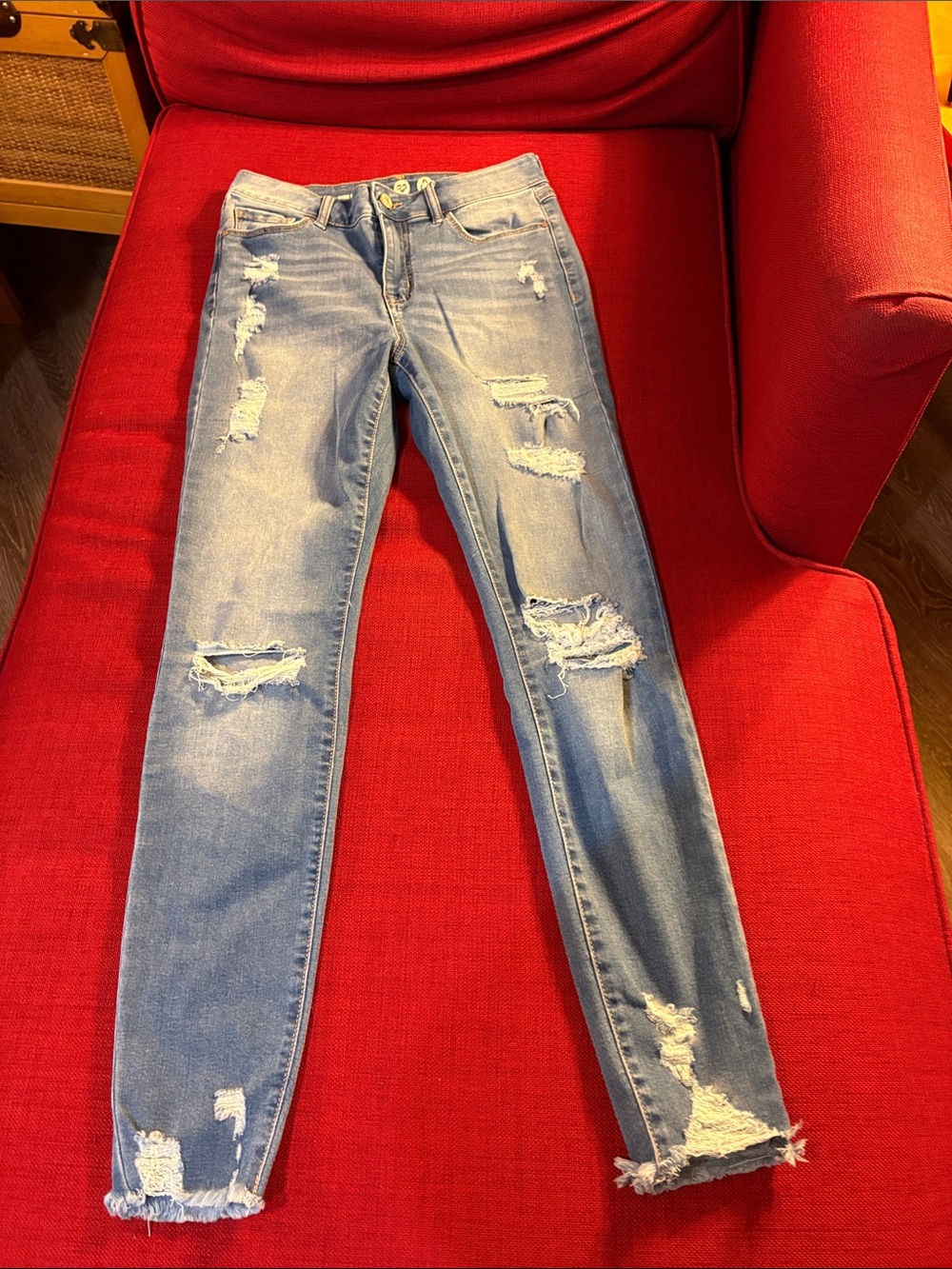 Rewash Light Blue High-Rise Distressed Skinny Jeans